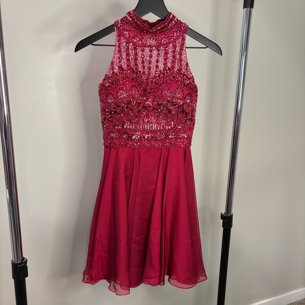Sherri Hill Red Sleeveless Halter A-line Prom Dress